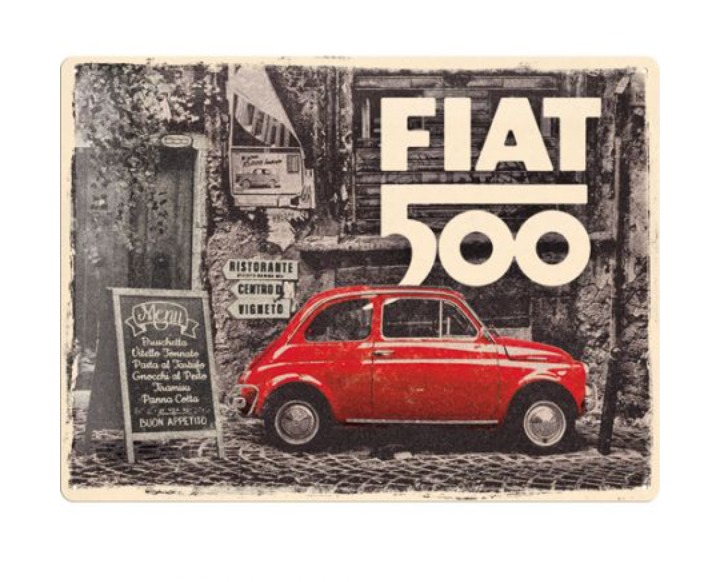 Targa FIAT 500 - Red car in the street 30x40